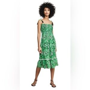 Kos Resort Tropical Green Casual Sleeveless Smocked Dress